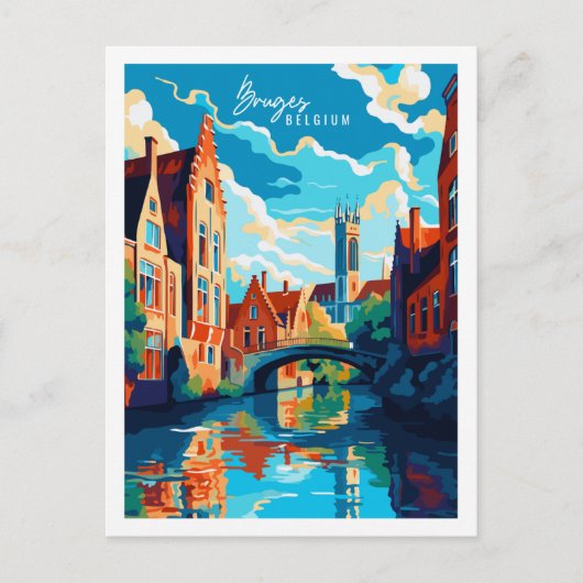 Brugge België vintage reisillustratie Briefkaart (Voorkant)