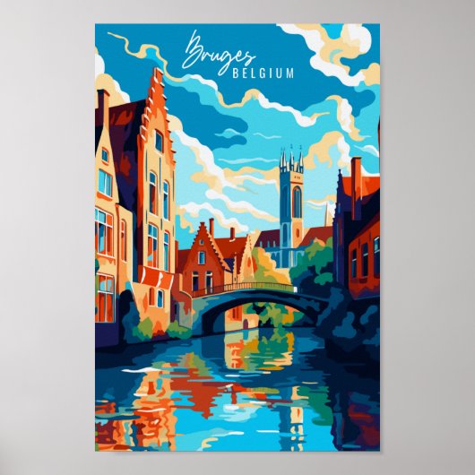 Brugge België vintage reisillustratie Poster (Voorkant)