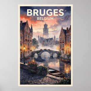 Brugge België Vintage Reizen Poster
