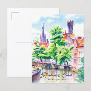 Brugge België Waterverf Schilderij Reizen Briefkaart