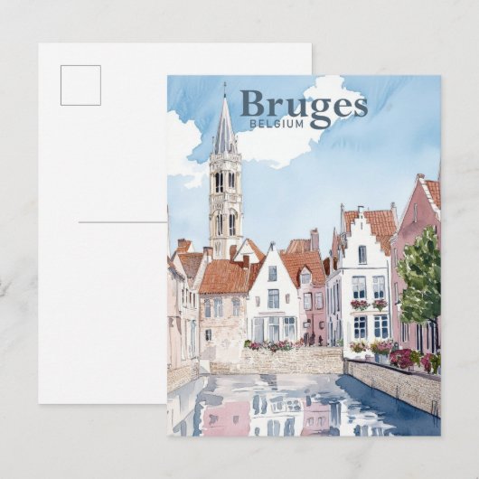 Brugge België Waterverf Schilderij Reizen Briefkaart (Voorkant / Achterkant)