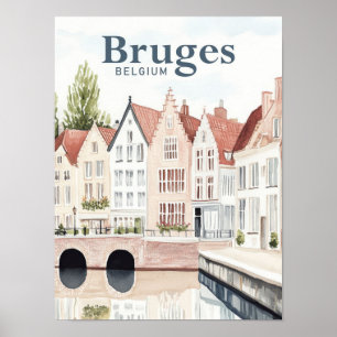 Brugge België Waterverf Schilderij Reizen Poster