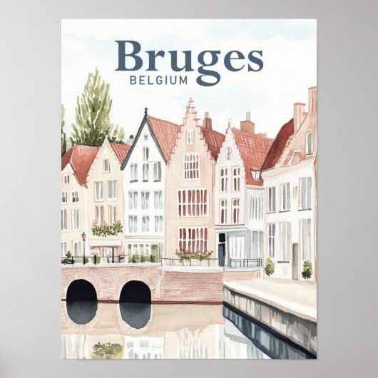 Brugge België Waterverf Schilderij Reizen Poster (Voorkant)
