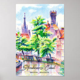 Brugge België Waterverf Schilderij Reizen Poster