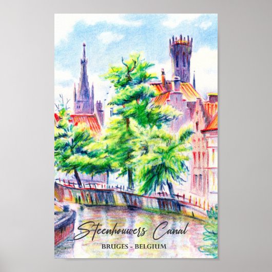 Brugge België Waterverf Schilderij Reizen Poster (Voorkant)