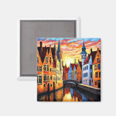 Brugge bij zonsondergang magneet (Voorkant / Achterkant)