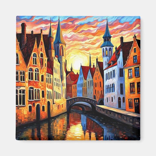 Brugge bij zonsondergang magneet (Voorkant)