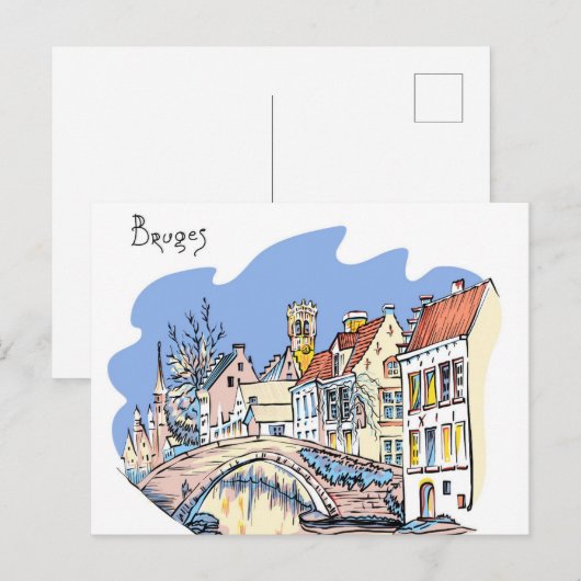 Brugge Kanaal België Illustratie Reizen Briefkaart (Voorkant / Achterkant)