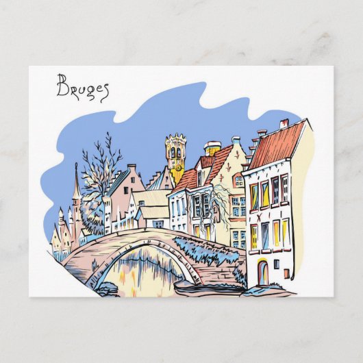 Brugge Kanaal België Illustratie Reizen Briefkaart (Voorkant)