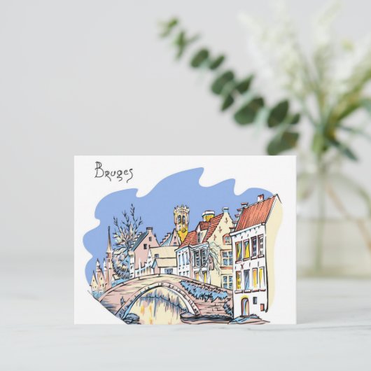 Brugge Kanaal België Illustratie Reizen Briefkaart (Staand voorkant)