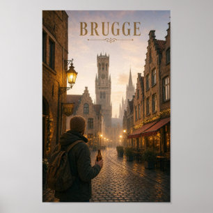 Brugge Klinkerstraat Schemering Escape Poster