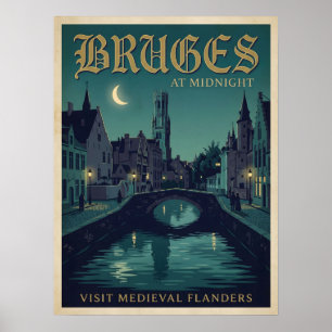 Brugge Middernacht Middeleeuws Vlaanderen Gotiek R Poster