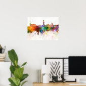 Brugge skyline op waterverf achtergrond poster (Thuiskantoor)