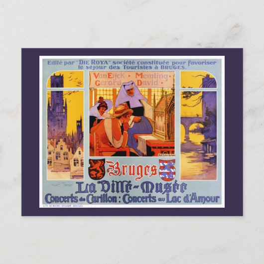 Brugge Vintage Reizen Poster teruggezet Briefkaart (Voorkant)