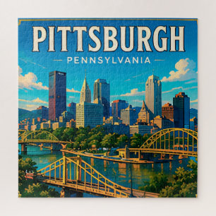 🌉 Bruggen en Silhouet van Pittsburgh Pennsylvania Legpuzzel