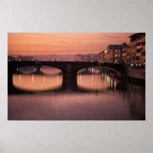 Bruggen over de Arno-rivier bij zonsondergang, 2 Poster
