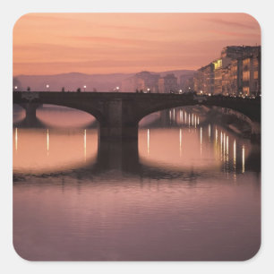 Bruggen over de Arno rivier bij zonsondergang, 2 Vierkante Sticker
