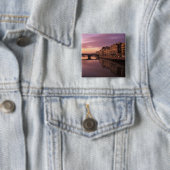 Bruggen over de Arno rivier bij zonsondergang, Vierkante Button 5,1 Cm (In situ)