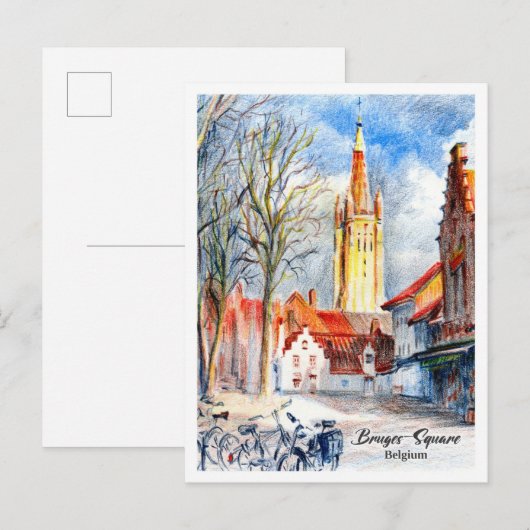 Brugse Markt België Kleurpotloden Briefkaart (Voorkant / Achterkant)