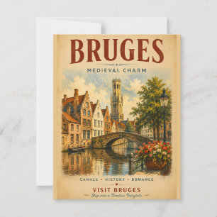 Brugse Middeleeuwse Charme Vintage Reisposter met Notitiekaartje