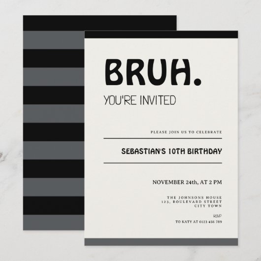 Bruh 10th Birthday Invitation Teens Boy Party Kaart (Voorkant / Achterkant)