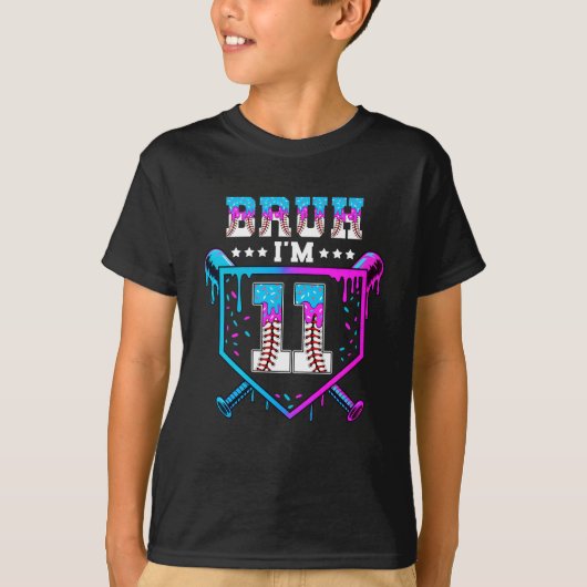 Bruh 11e Verjaardag Jongen Baseball Ice Cream Drip T-shirt (Voorkant)