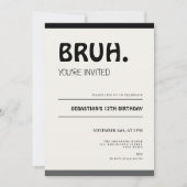Bruh 12th Birthday Invitation Teens Boy Party Kaart (Voorkant)