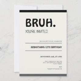 Bruh 12th Birthday Invitation Teens Boy Party Kaart