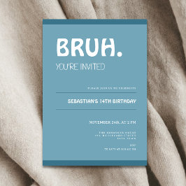 Bruh 14th Birthday Invitation Teens Boy Blue Kaart
