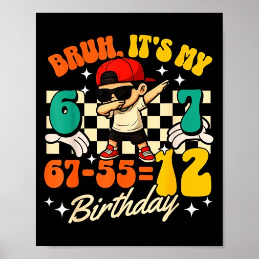 Bruh 67-5512 12e verjaardag Cool Boy Dabbing Feest Poster (Voorkant)