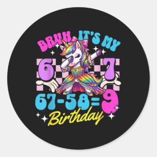 Bruh 67-589 9e verjaardag eenhoorn dabbing meisje ronde sticker