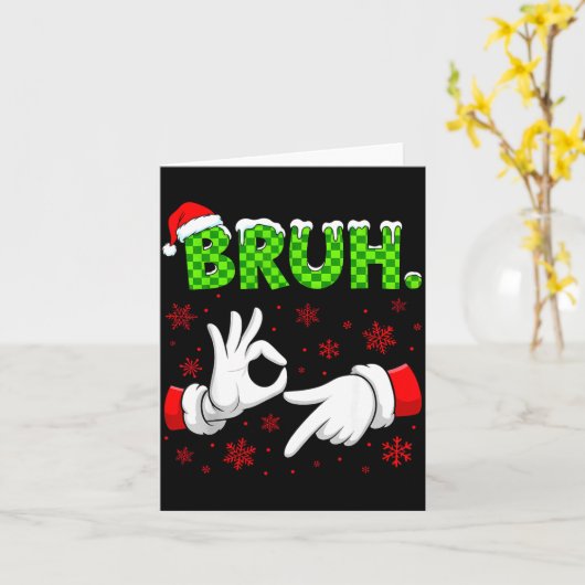 Bruh 67 Santa Hand Six Seven Meme Christmas Matchi Kaart (Gele Bloem)