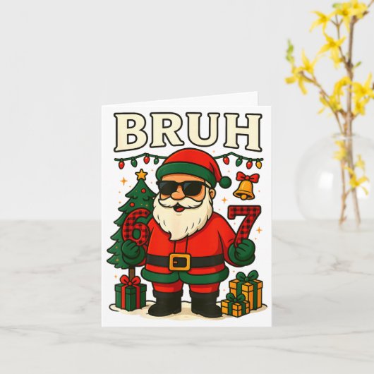 Bruh 67 Six Seven 6 7 Meme Christmas Santa Pajamas Kaart (Gele Bloem)