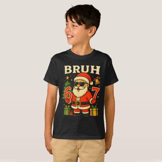 Bruh 67 Six Seven 6 7 Meme Christmas Santa Pajamas T-shirt (Voorkant volledig)
