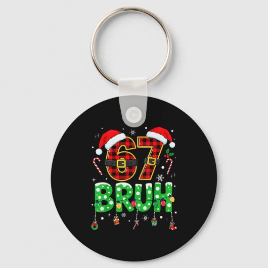 Bruh 67 Six Seven 6 7 Meme Kerstman Funny Jongen M Sleutelhanger (Voorkant)