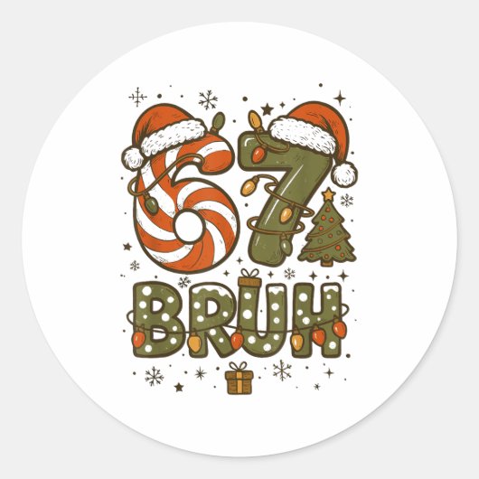 Bruh 67 Six Seven 6 7 Retro Christmas Funny Boy Gi Ronde Sticker (Voorkant)