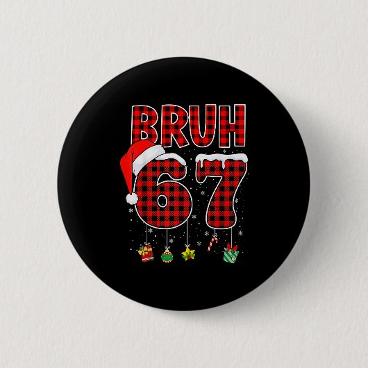 Bruh 67 Six Seven Meme Leuke Kerstmis Rood Geruit Ronde Button 5,7 Cm (Voorkant)