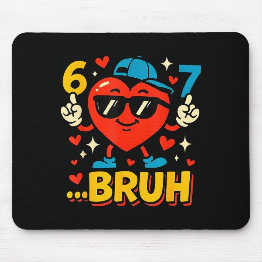 Bruh 67 Six Seven Meme Valentijnshart Grappig Dabb Muismat (Voorkant)
