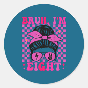 Bruh acht 8 8ste verjaardag meisjes groovy 8 jaar ronde sticker