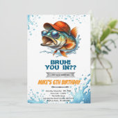 Bruh Bass Fishing Birthday Invitation Kaart (Staand voorkant)