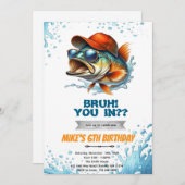 Bruh Bass Fishing Birthday Invitation Kaart (Voorkant / Achterkant)