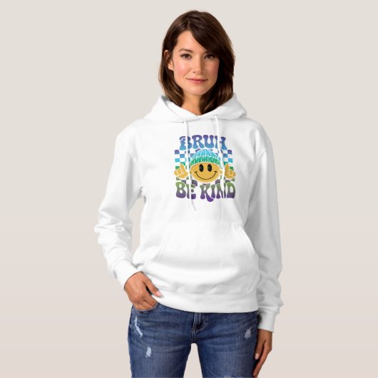 Bruh Be Kind Happy Face Beanie Blue Green Hoodie (Voorkant volledig)