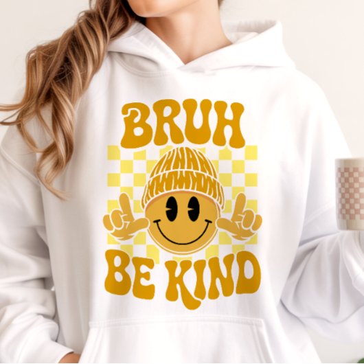 Bruh Be Kind Happy Face Beanie Geel Hoodie