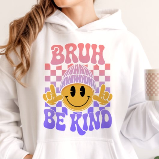Bruh Be Kind Happy Face Beanie Pastel Gradiënt Hoodie