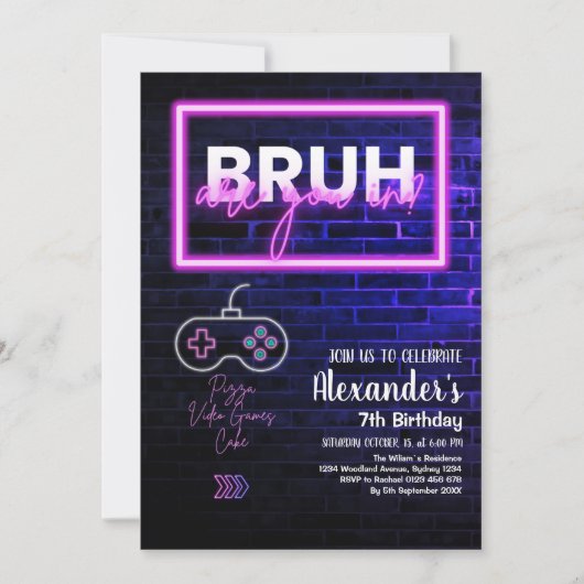 Bruh, ben je binnen? Neon Arcade Video Games Jonge Kaart (Voorkant)