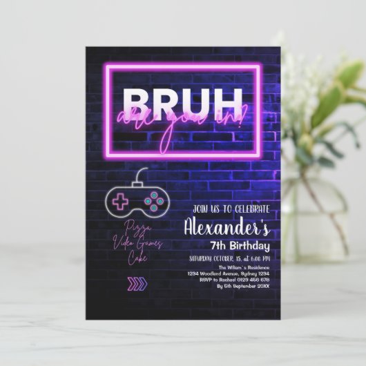 Bruh, ben je binnen? Neon Arcade Video Games Jonge Kaart (Staand voorkant)