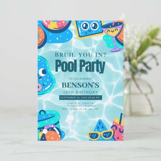 BRUH, ben je binnen? Zwemjongen Verjaardag Kaart (Staand voorkant)