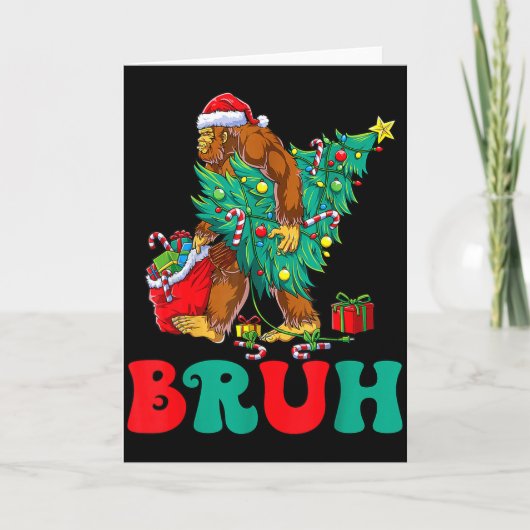 Bruh Bigfoot Christmas Funny Christmas Tree Xmas S Kaart (Voorkant)
