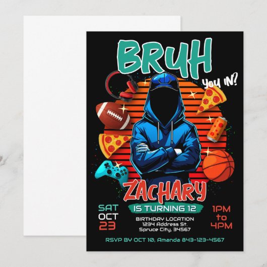 Bruh Birthday Gaming Invitation Kaart (Voorkant / Achterkant)
