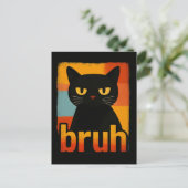 Bruh Black Cat Funny Retro Vintage Meme Briefkaart (Staand voorkant)